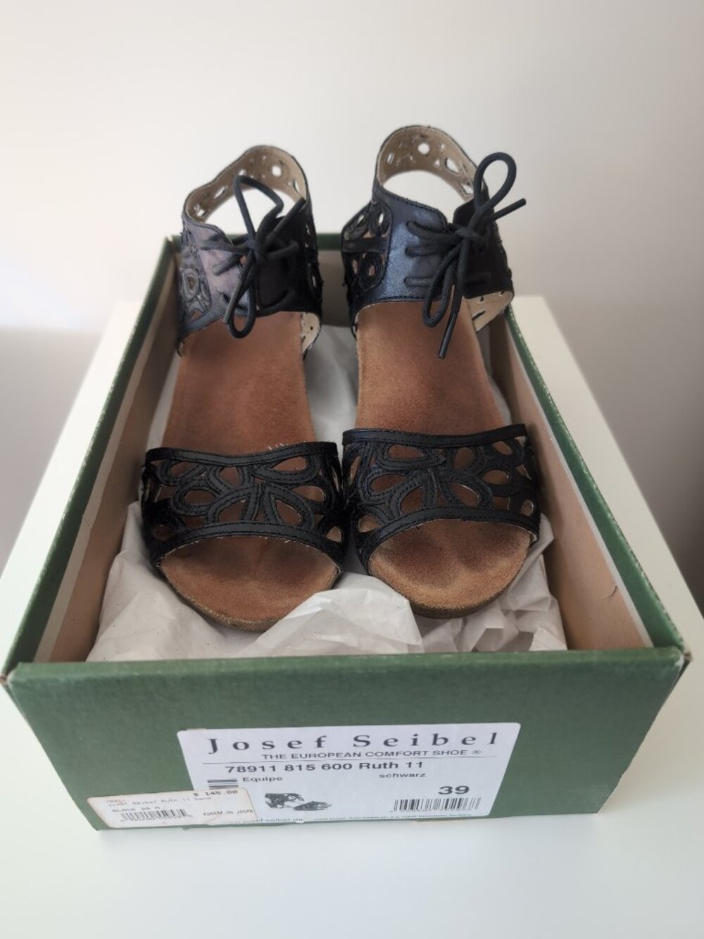 Josef Seibel Ruth Black Leather Cutout Sandals Size 39 - Picture 9 of 11
